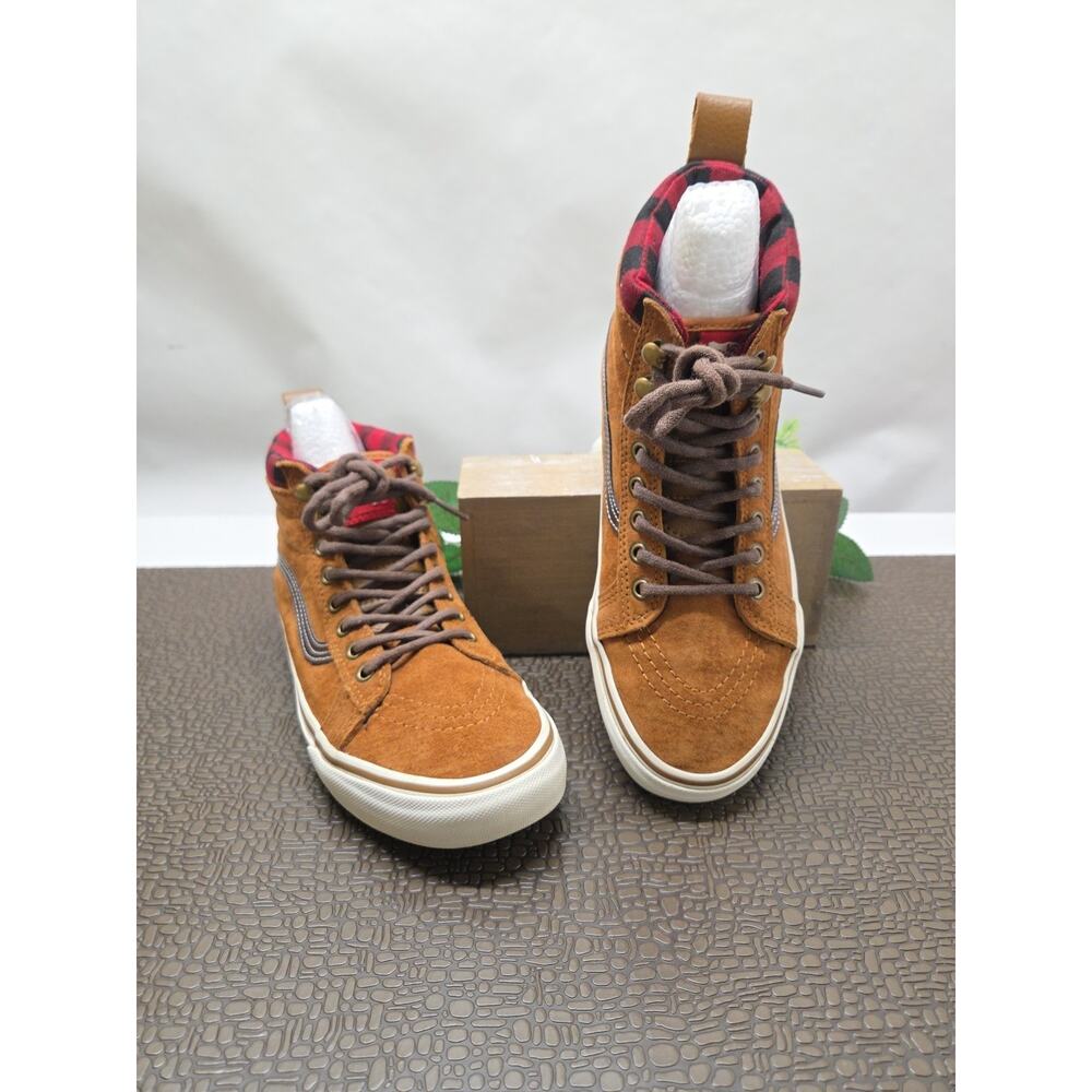 Vans SK8 Glazed Ginger Brown Suede Plaid Top Sneakers Mens 6.5 Women's 8